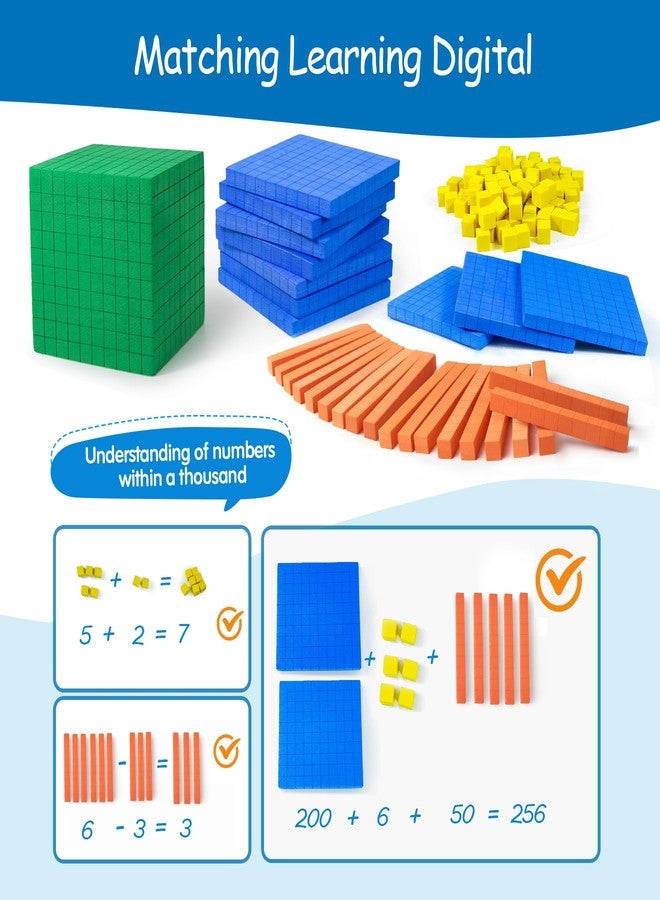 stochastic box Foam Base Ten Set for Math 131 PCS Place Value Blocks,Counting Cubes for Kids Math,Base 10 Math Manipulatives for Early Counting Math Toy in School Home - Image 3